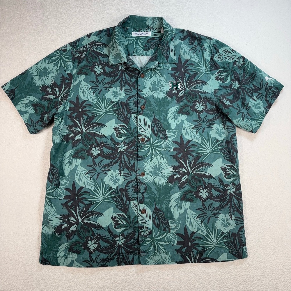 Tommy Bahama Teal and Black Tropical Button Down Shirt
